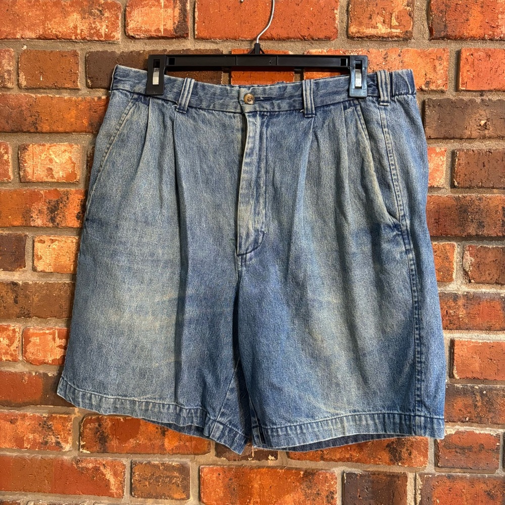 Outerrim womens vintage high rise pleated denim shorts blue 32